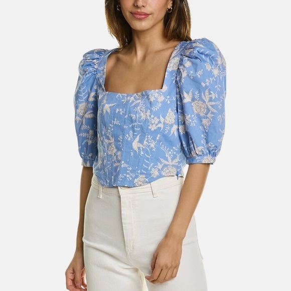 ⭐️ 2 for $25 • WAYF || Avalon Smocked Back Bustier Corset Top Puff Sleeve Blue S - Picture 1 of 7